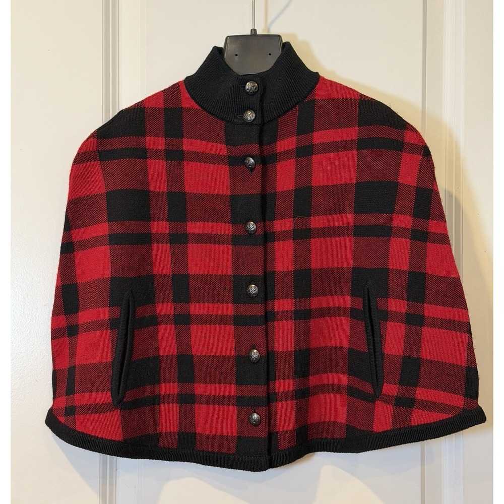 Ralph Lauren Girls Wool Plaid Poncho Cape Size 2/3T Red Black NWT Retails $195 - Picture 4 of 11